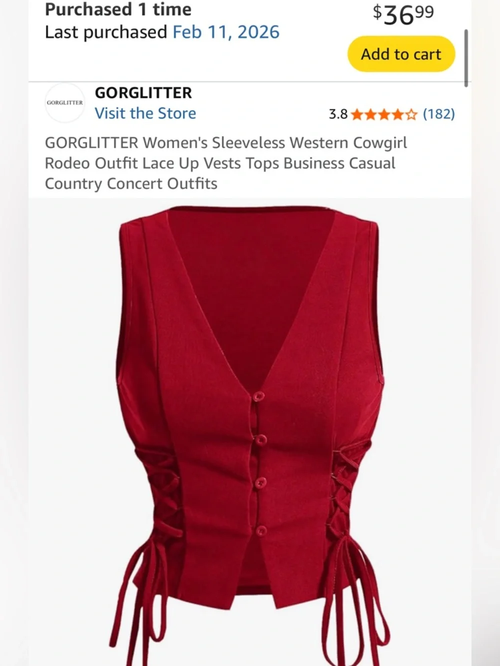 Sleeveless Lace-Up Button-Front Vest Top in Red XL - Picture 9 of 9